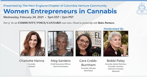 CVC Columbia Venture Community Columbia University Cannabis Meg Sanders Canna Provisions ArcView Bobbi Paley Elevate NE Rebelle