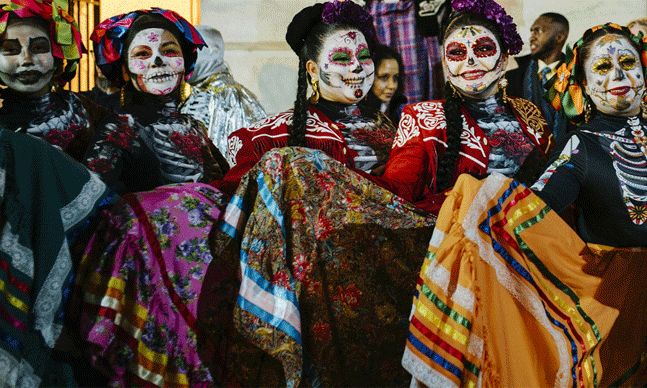 Dancers in front of Smithsonian’s National Portrait Gallery for Día de los Muertos festival (2023)