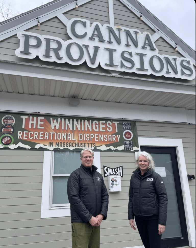 Exterior of Canna Provisions cannabis dispensary in Lee, Massachusetts, located in a historic small town in the Berkshires