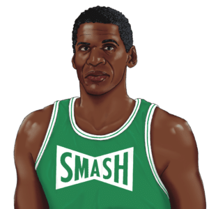Illustrated portrait of Robert Parish wearing a green Smash jersey for the Robert Parish Cannabis Line